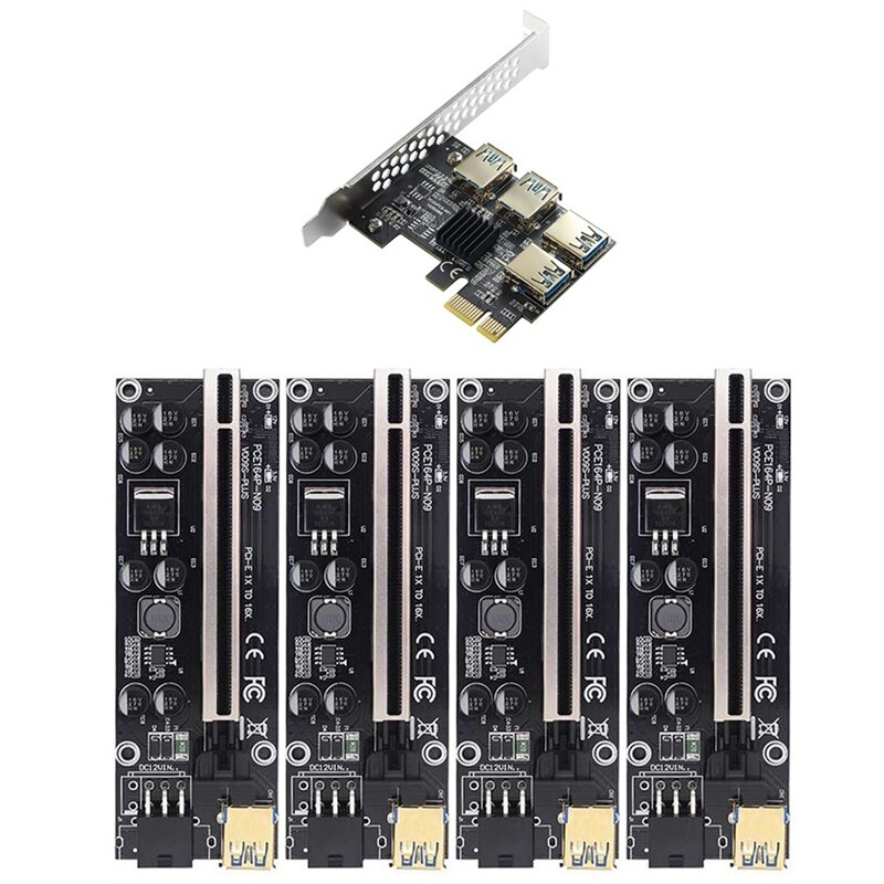 -Pcie Card Riser 1 to 4 USB 3.0 Adapter Card Multiplier Hub Pci Express Riser VER009S PLUS Pcie Riser X1 to X16: Default Title