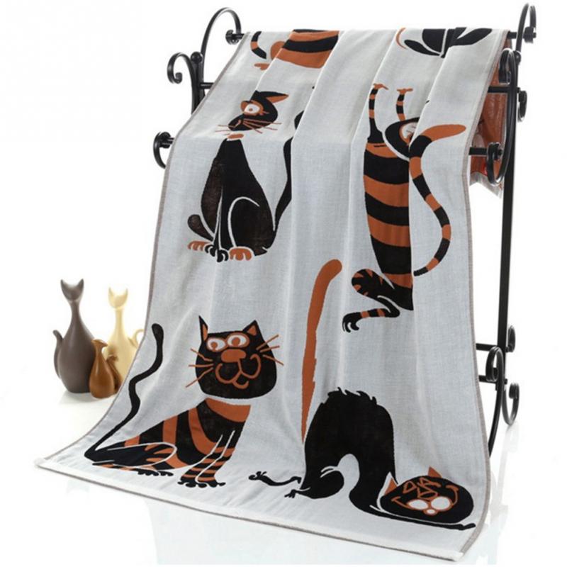 Sød kat bomuldsgasbind tegneserie voksen badehåndklæde hjemme tekstil 3 lag 70*140cm håndklæde badekåbe camping sport badehåndklæde