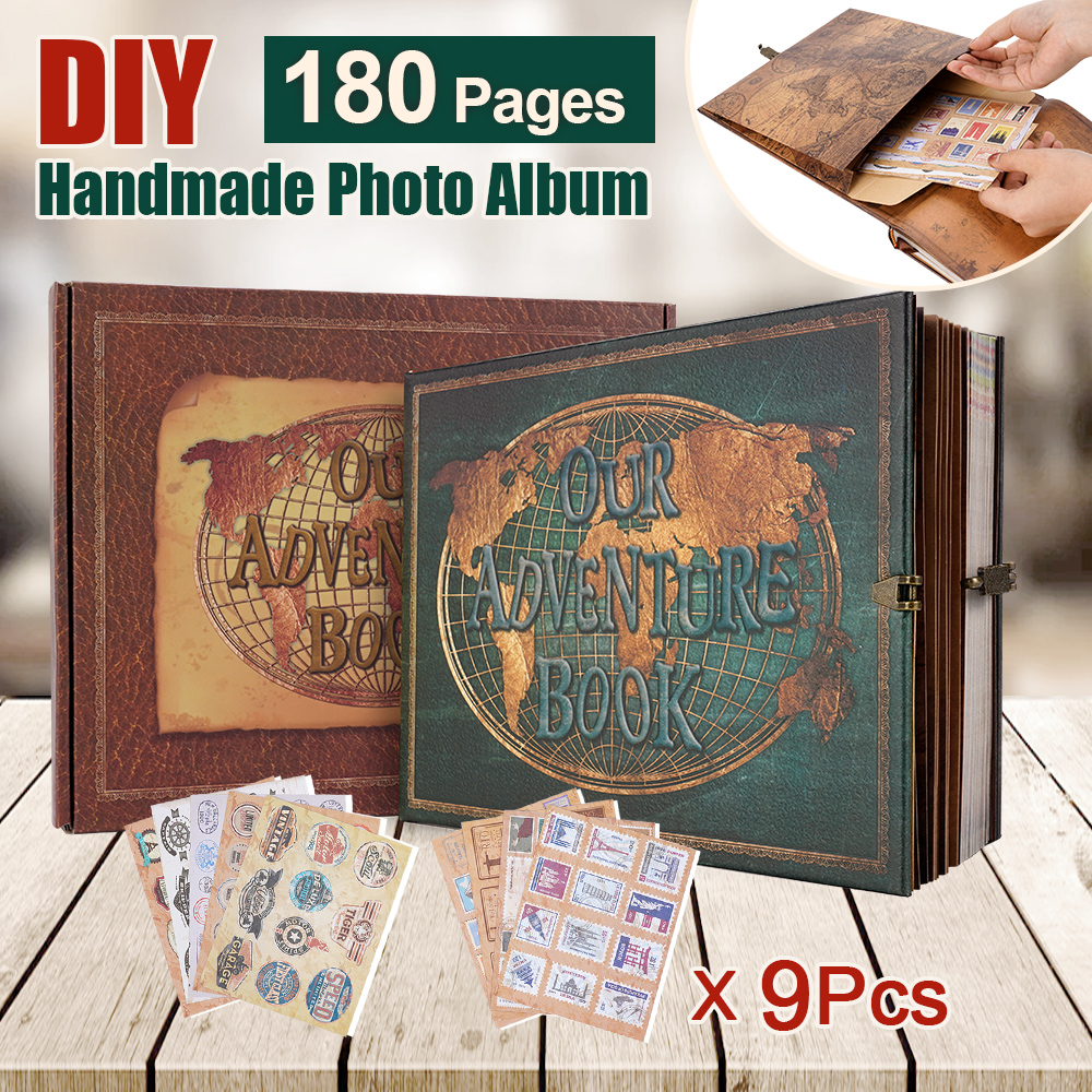 Álbum de fotos hecho a mano DIY, álbum de recortes Vintage, 90 Uds., 180 páginas, nuestro libro de aventuras, álbum de papel Kraft, de recuerdo de aniversario y boda