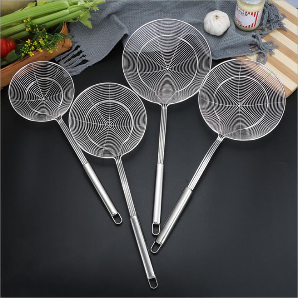 Stainless Steel Skimmer Strainer, Wire Skimmer with Spiral Mesh, Kitchen Skimmer Spoon/Ladle for Spaetzle/Pasta / Chips