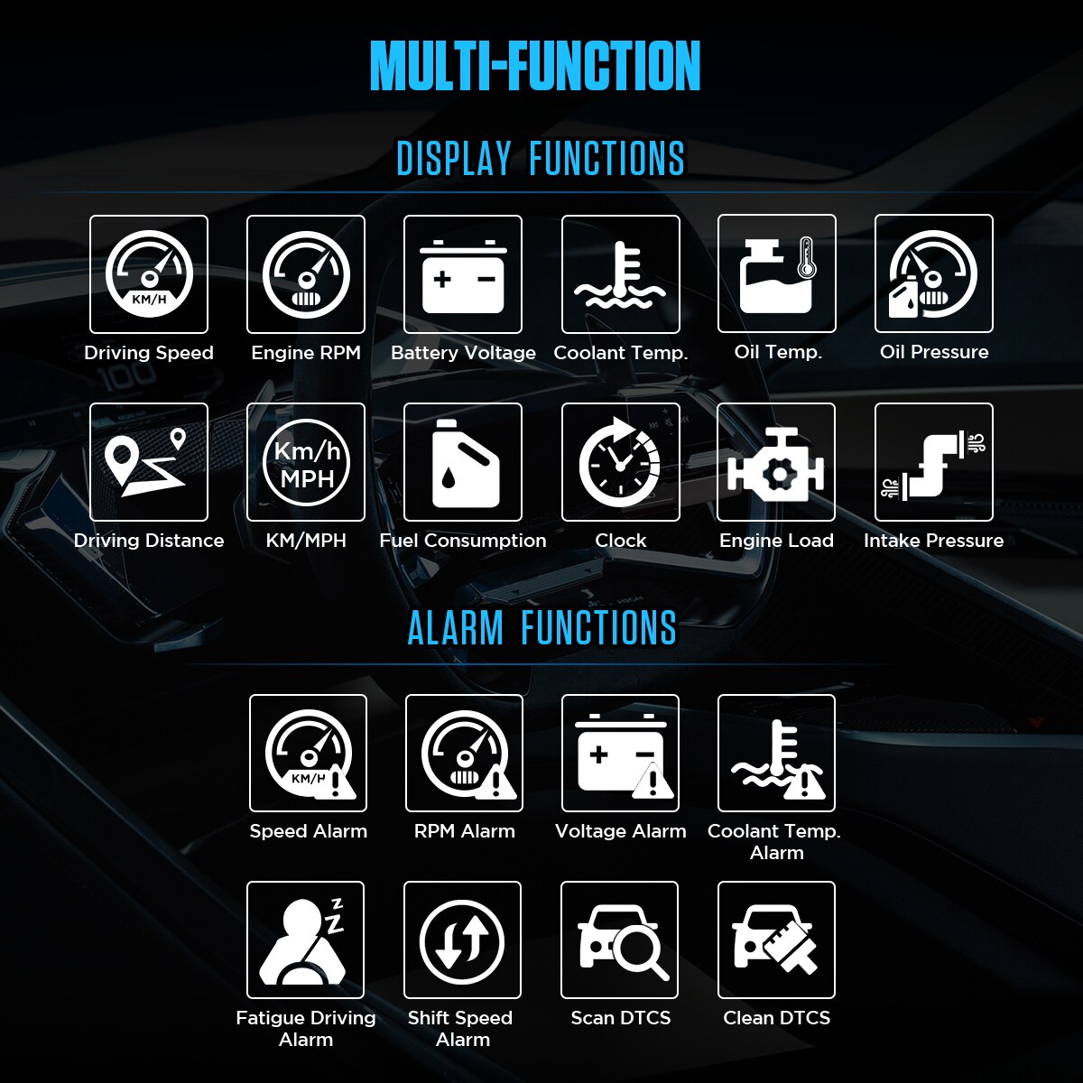 AUTOOL X60 OBD2 Display Speedmeter Tachometer Battery Voltage Water Oil Temperature Gauge Pressure Mileage Auto Scanner HUD