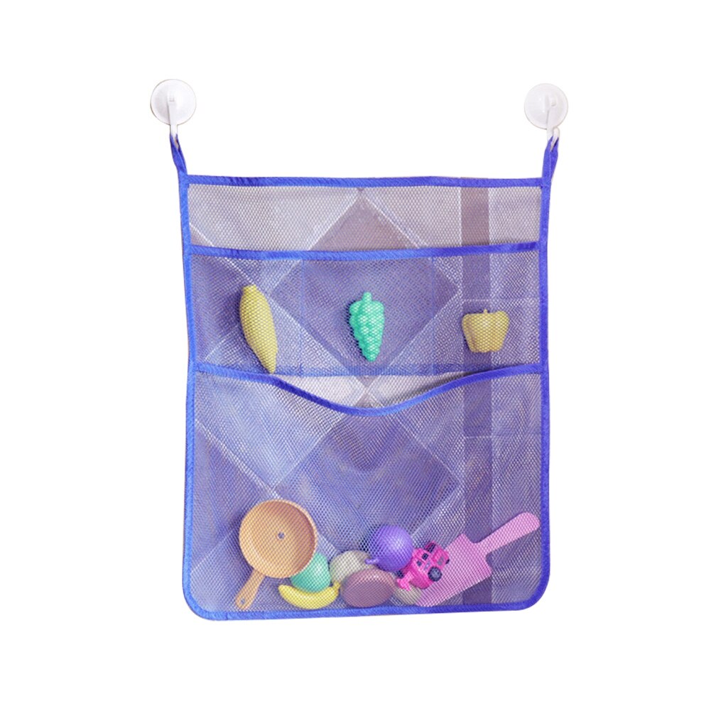 Bathroom Toys Storage Bag Powerful Suction Cup Wall Mounted Drain Mesh Four Grid Sundries Toy Organizer