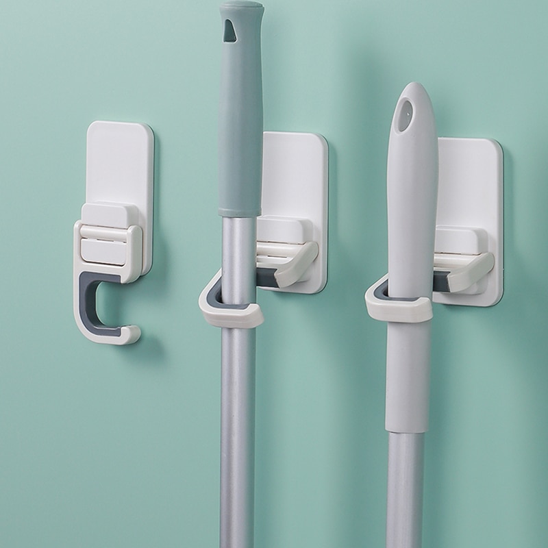 Broom Mop Holder Wall Mount Self-adhesive No Trace Rack Hanger Organizer Garage Kitchen Bathroom Storage Multi-Purpose Hook