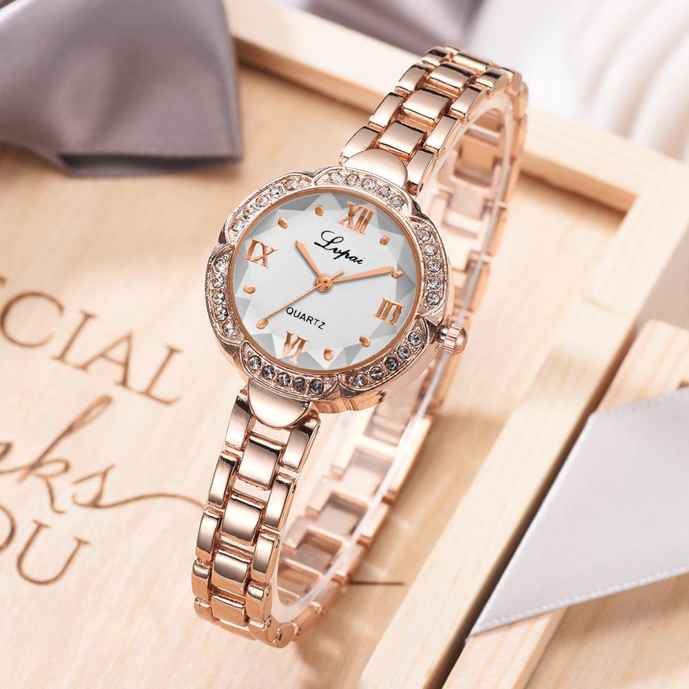 Lvpai gouden dameshorloge luxe eenvoudige damesarmbandhorloges casual stijlvolle damesklok 2 -delige set in ulzzang-stijl