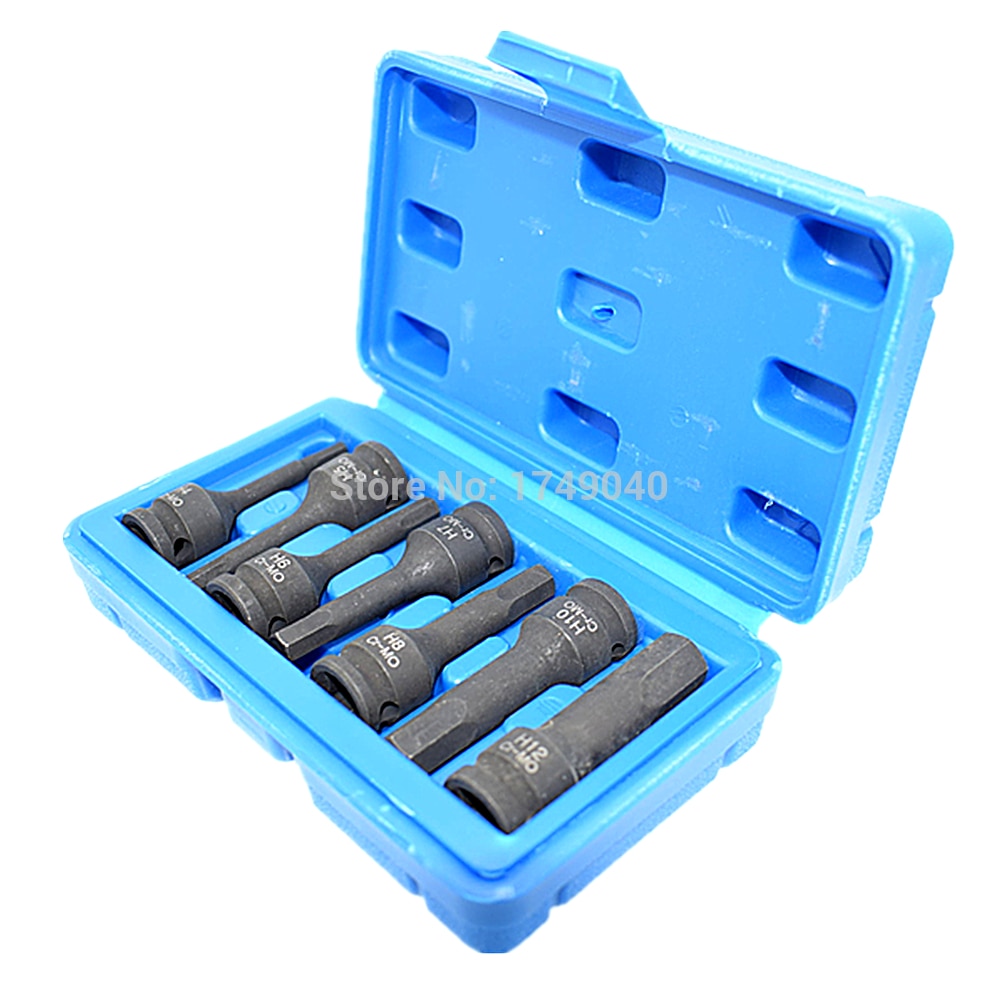 7pc 3/8 "Vierkante Drive Impact Hex Bit Socket Set Air Impact Inbussleutel Bit Socket Cr-Mo 60mm Lange Hex Hoofd H4 H5 H6 H7 H8 H10 H12