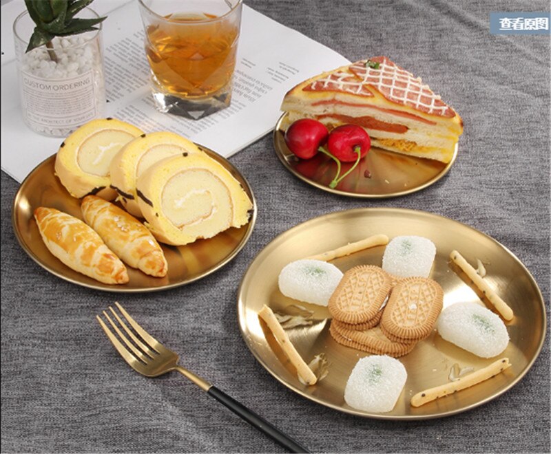 Europese Stijl Diner Platen Goud Eettafel Plaat Serveren Gerechten Ronde Plaat Cake Lade Westerse Steak Ronde Lade Keuken Platen