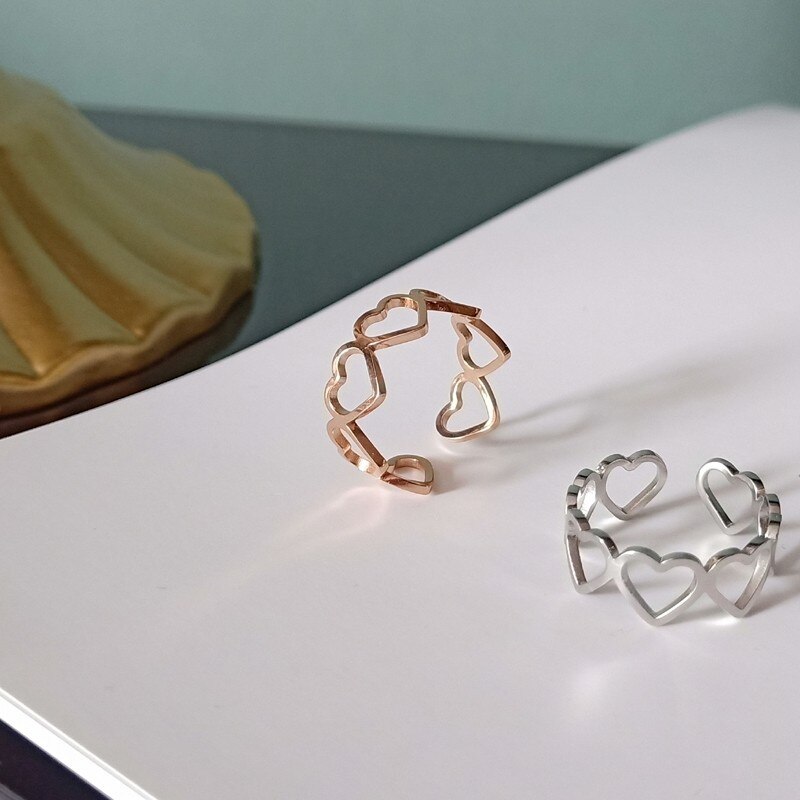 Cor de ouro ajustável oco-para fora coração forma anel aberto design bonito moda amor jóias para wome menina presentes quente