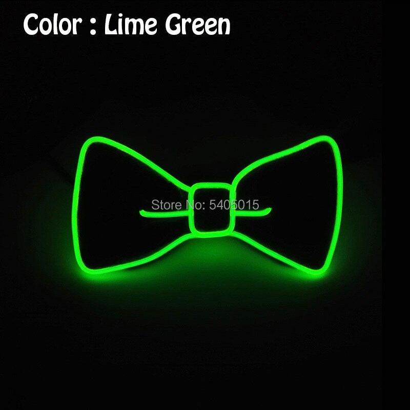 Pajarita de alambre brillante para fiestas, suministros para carnaval, decoración artesanal para vacaciones, 10 colores opcionales, , alimentado por DC-3V EL: Lemon Green