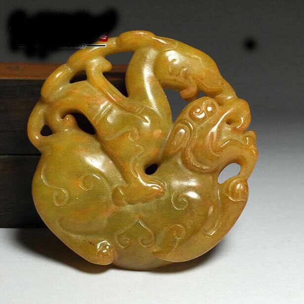 chinese oude handworked 3D carve phoenix en draak hanger