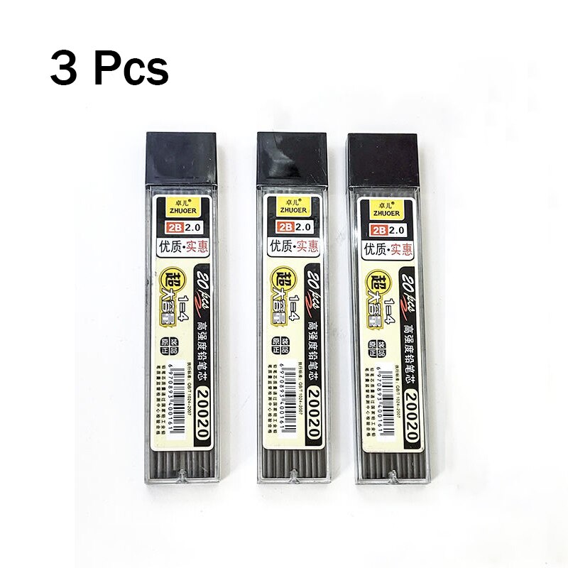 3Pcs Plastic Automatic Pencil Box 2.0mm Graphite Lead 2b Mechanical Pencil Refill