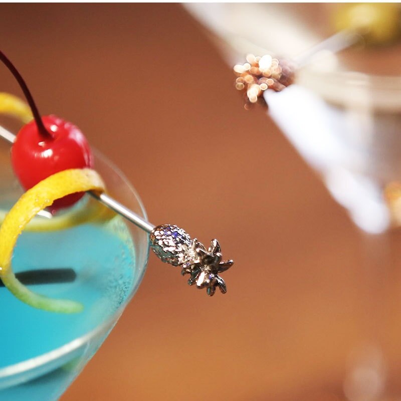 Stainless Steel Swizzle Sticks Fruit Pineapple Stick Cocktail Pick for Kitchen Bar Accessory