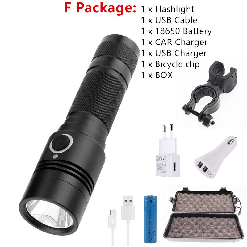AEFJ, linterna LED, 18650 XML-T6, lámpara de alta potencia de 1100lm, linterna potente, a prueba de agua, Ciclo de campamento: F Package
