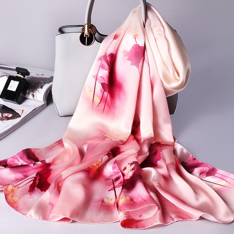 100% Silk Scarves Women Real Silk Scarf Wraps for Mom Printed Echarpe Long Natural Silk Foulard Femme Shawls: Color 6
