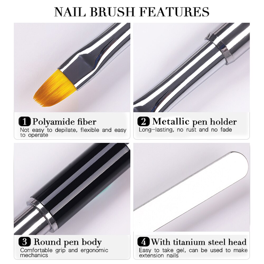 TP Double-end Nail Art Gel Polish Brush Stick Nylon Kolinsky Hair Acrylic UV Gel Extensions Apply Slice Spatula Manicure Tool