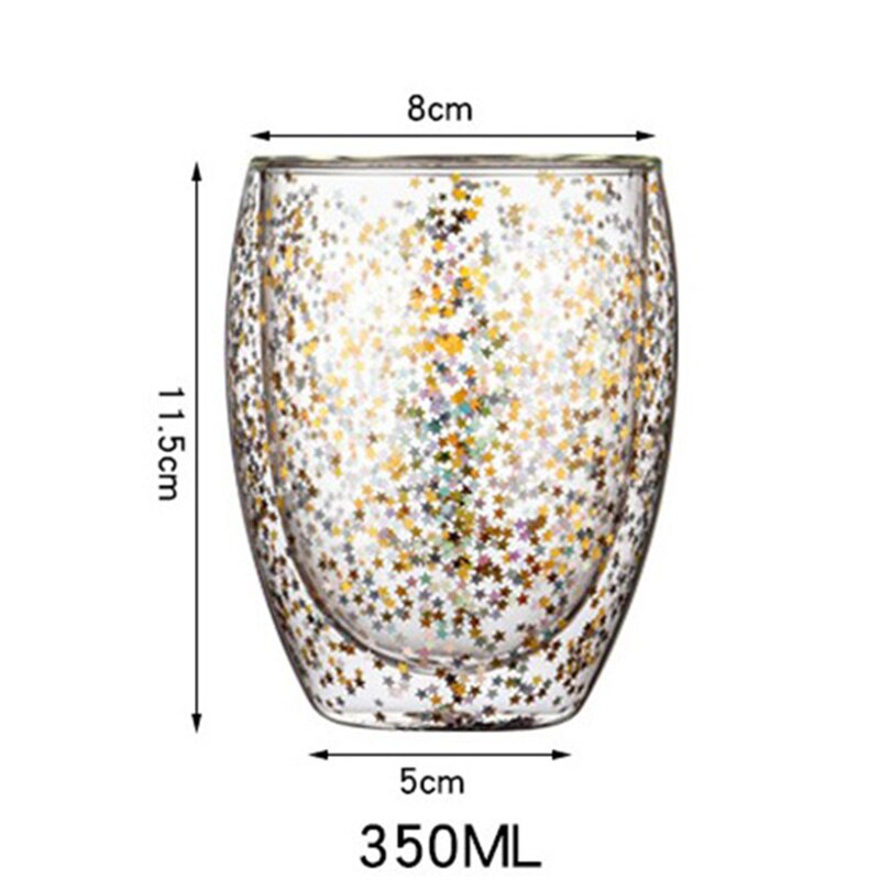 Dubbelglas kaffekopp ljus stjärnhimmel kopp värmebeständig mjölk jul mugg önska kalix för te och drinkware: 350ml koppar
