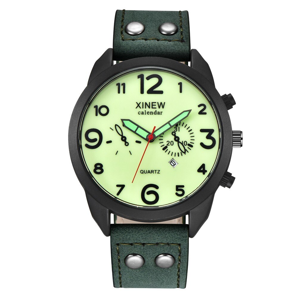 Xinew Men Watch Leather Strap Band Date Quartz Wrist Watch Round Dial For Men Roman Men's Watches Outdoor Clock: I