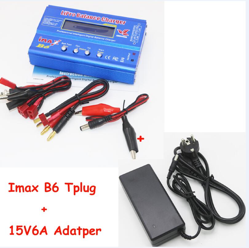 iMAX B6 80W 6A Battery Charger Lipo NiMh Li-ion Ni-Cd Digital RC Balance Charger Discharger + 15v 6A Power Adapter+Charge Cable: B6 T and adapter