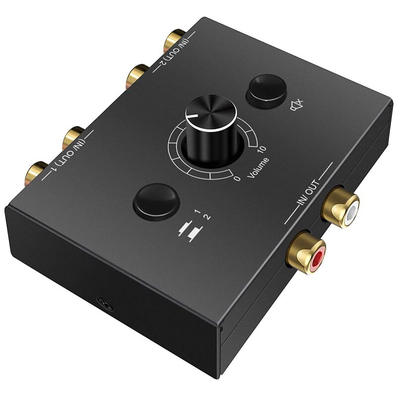 R/L Stereo Audio Bi-Directional Switcher 2 Input 1 Output, R/L Stereo Audio Switch Splitter 2X1/1X2, with Mute Button