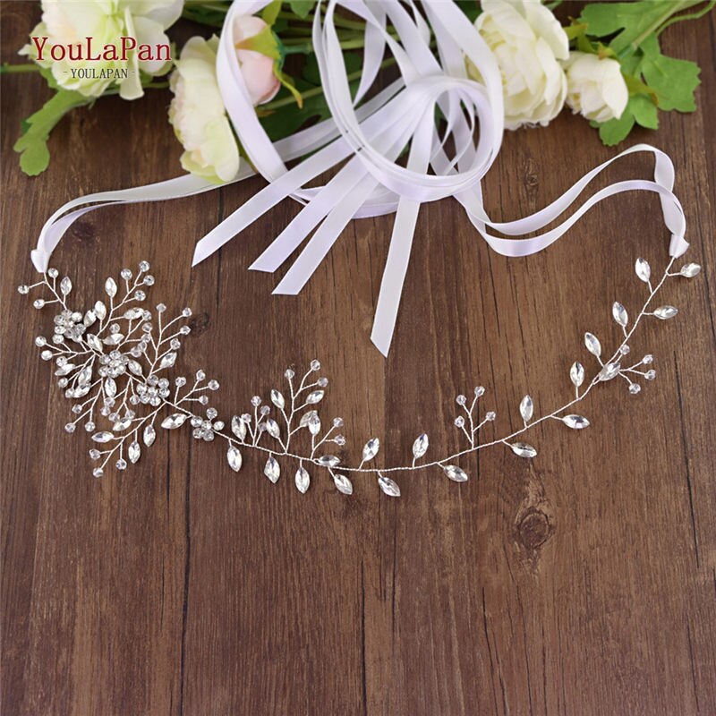 YouLaPan – ceinture fine en cristal pour robe de mariée avec strass, accessoires de mariage, SH65: White ribbon
