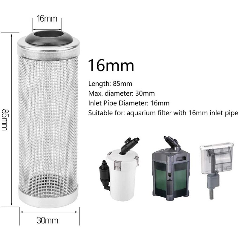 Aquarium Inflow Inlet Filter Stainless Steel Mesh Intake Strainer Filters Shrimp Fish Protect Filter Guard 12mm /16mm