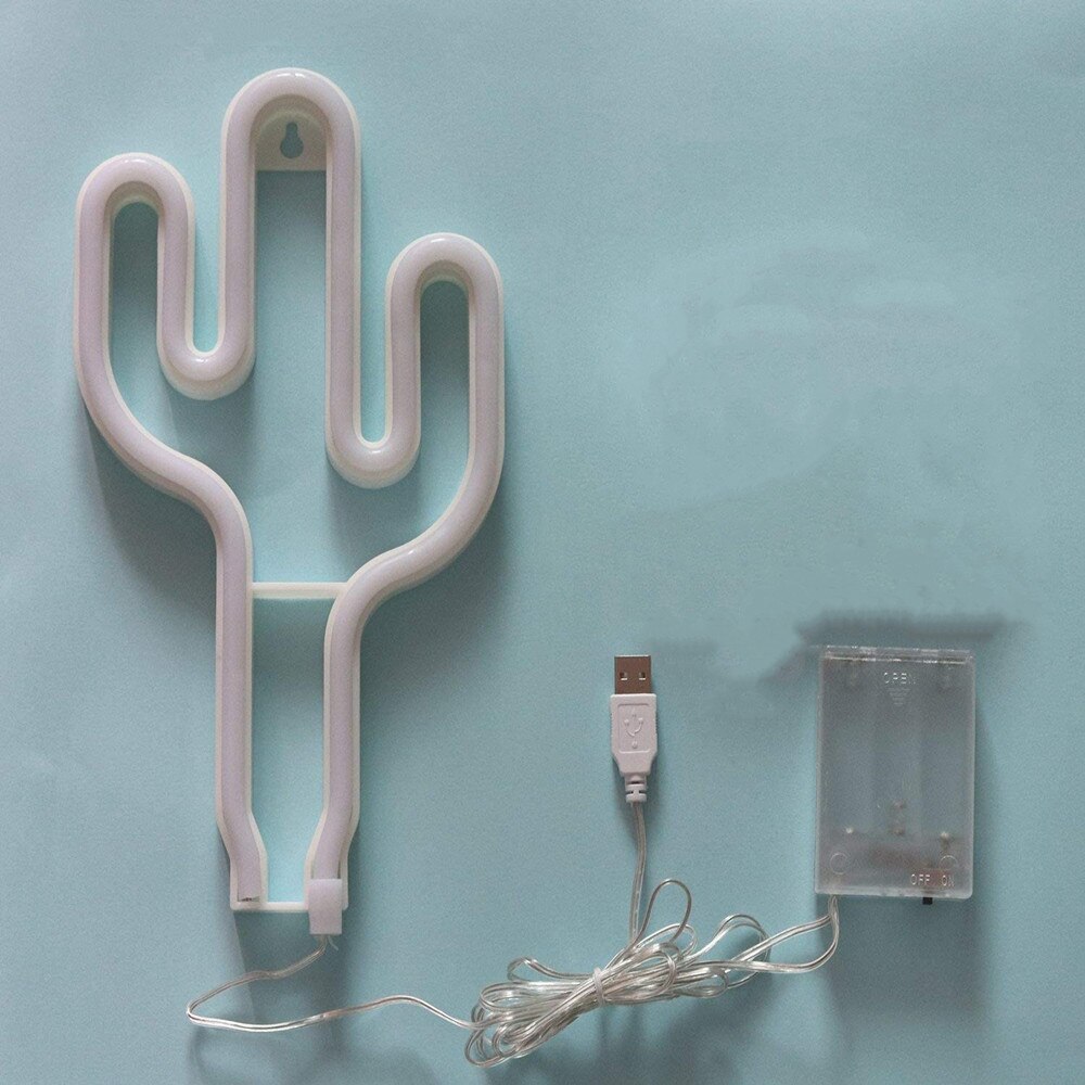 Luces de neón Cactus para , colgante de pared LED, letrero de neón para decoración artística de escaparate de Navidad, lámpara de neón alimentada por USB con batería