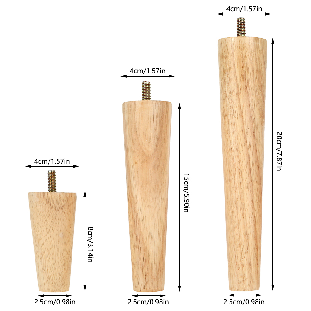 4pcs Furniture Feet Height 8/15/20CM Solid Wood Furniture Leg Inclined Cone Bed Cabinet Table Sofa Legs Chair Replacement Feet