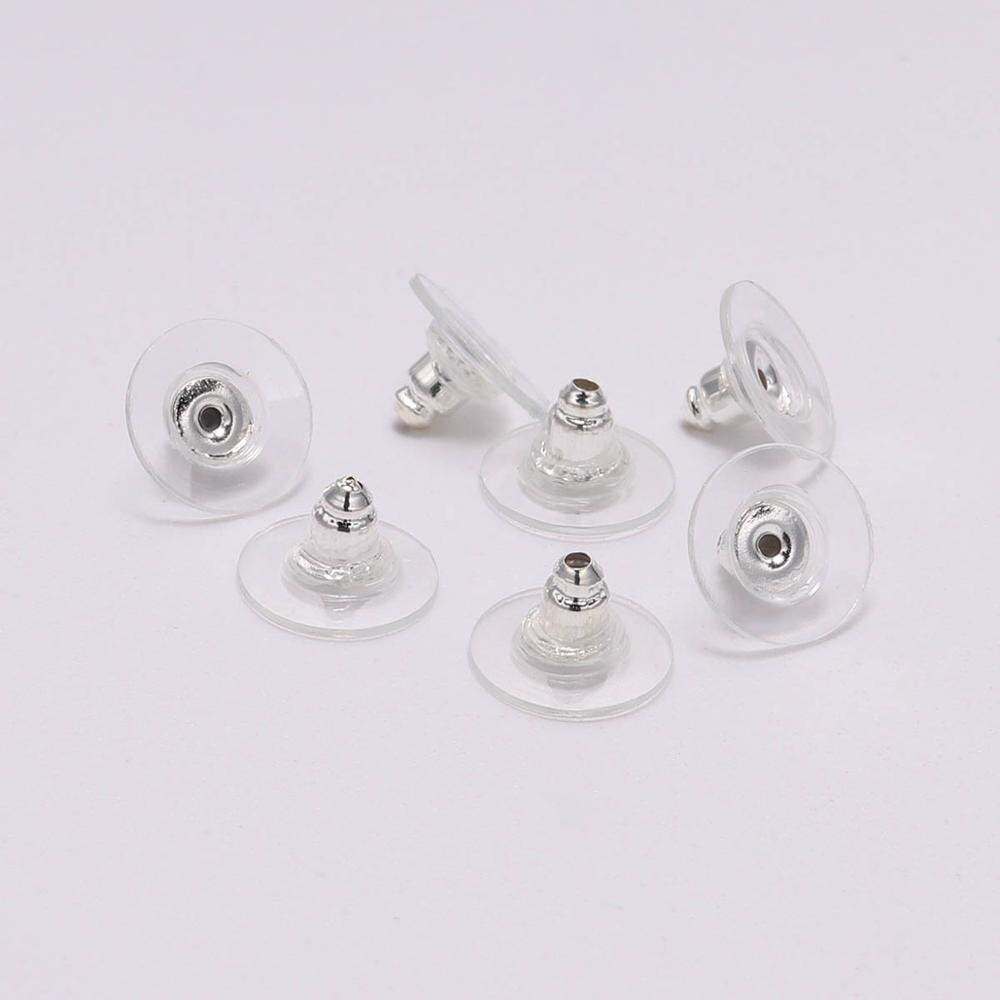 100 unids/lote de pendientes de goma con Cierre trasero de acero inoxidable, Tuercas de tuerca para pendientes, accesorios para fabricación de joyas DIY: Silver