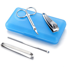 4PCS/SET Nail Art Tools Manicure Set Pedicure Scissor Nail Clippers Eyebrow Tweezer Earpick Nail File Tool Color Randomly