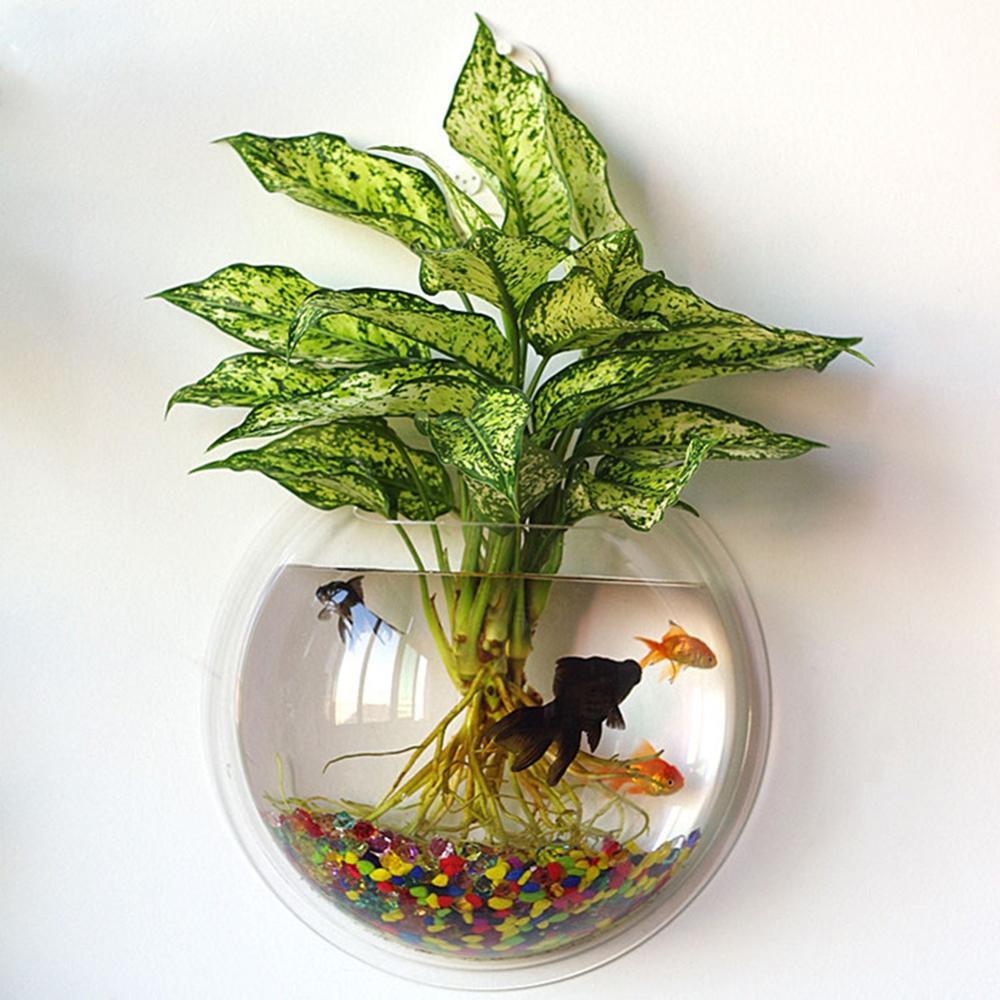 Transparent Acrylic Hanging Wall Mount Fish Tank Bowl Goldfish Vase Aquarium Plant Ecology Pot