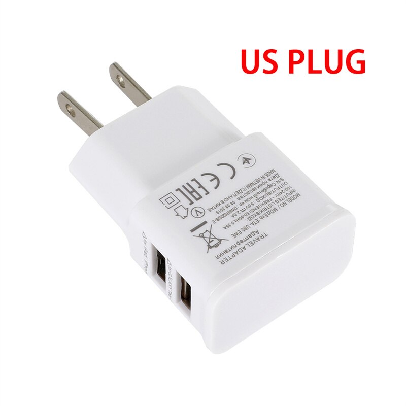 Voor Samsung Galaxy S3 S4 S6 S7 Rand Note 4 5 J2 J3 J5 J7 Charger Travel Adapter Eu ons 1M Dual Usb-kabel Opladen Voor Xiaomi: White / US Charger