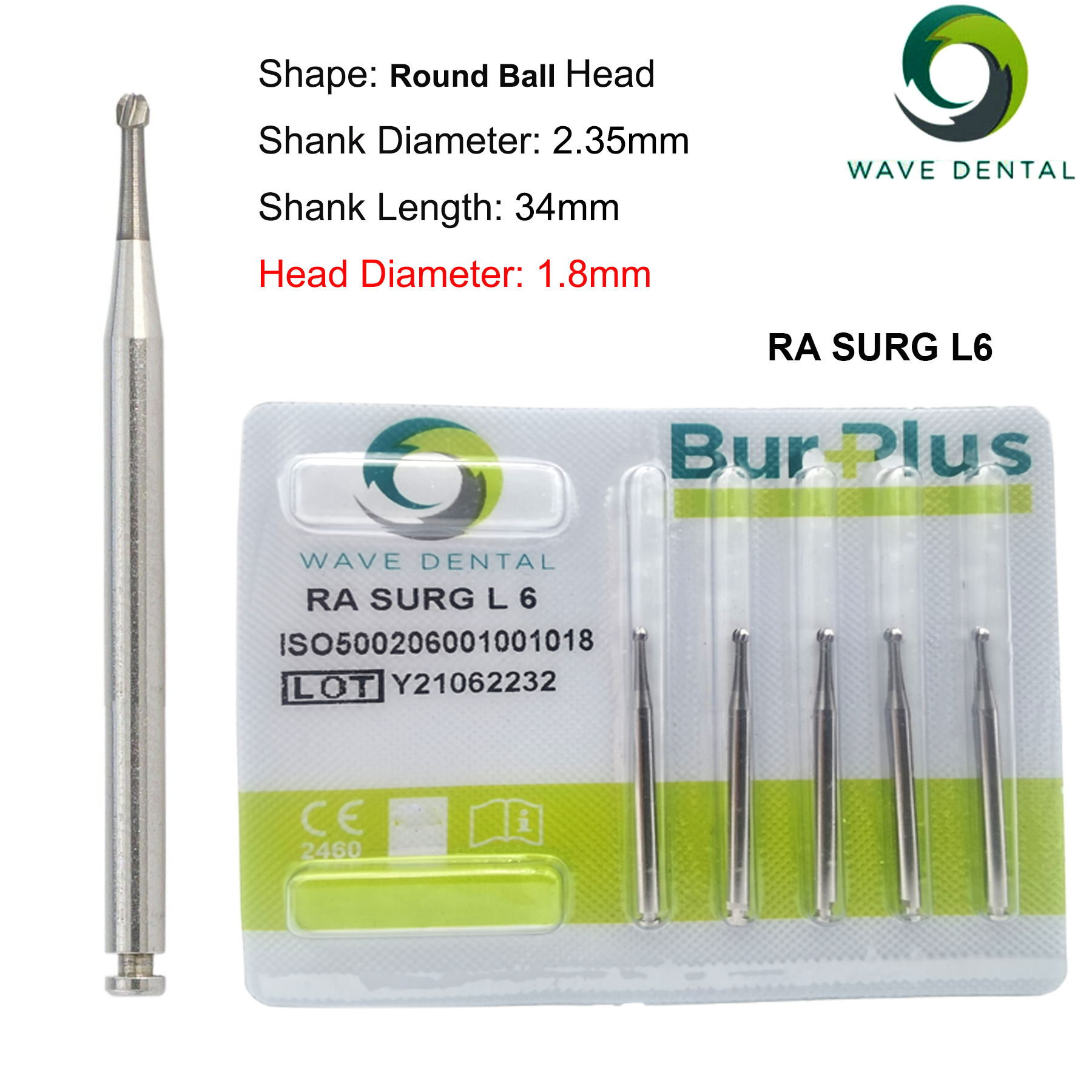 Fresas de carburo de tungsteno Dental WAVE, taladro Dental de cabeza redonda, fresas de implante RA SURG para pieza de mano de baja velocidad, herramientas de dentista, 5 unids/pack: Rosa