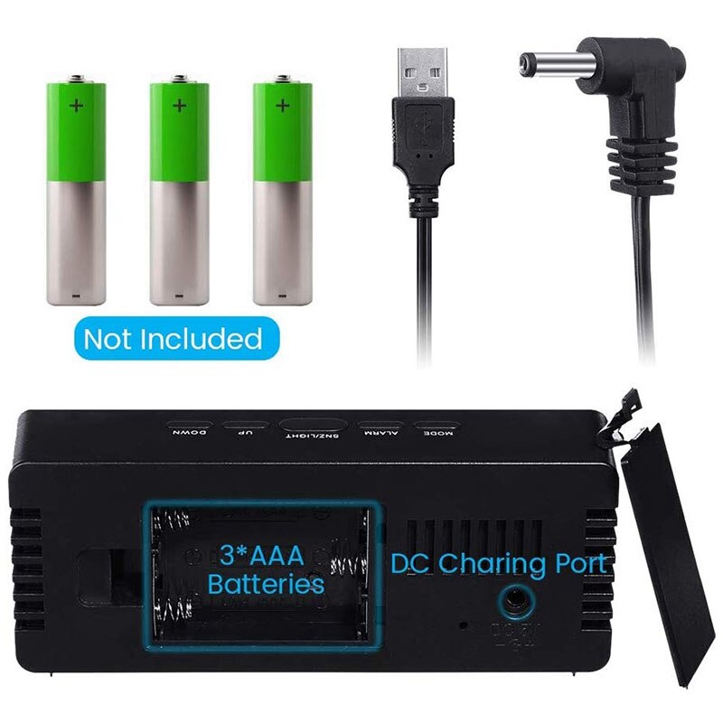 Digital Alarm Clock,Alarm Clocks for Bedrooms,LED Alarm Clock with Mirror Function,USB Port Charging,Battery Powered,Snooze,Temp