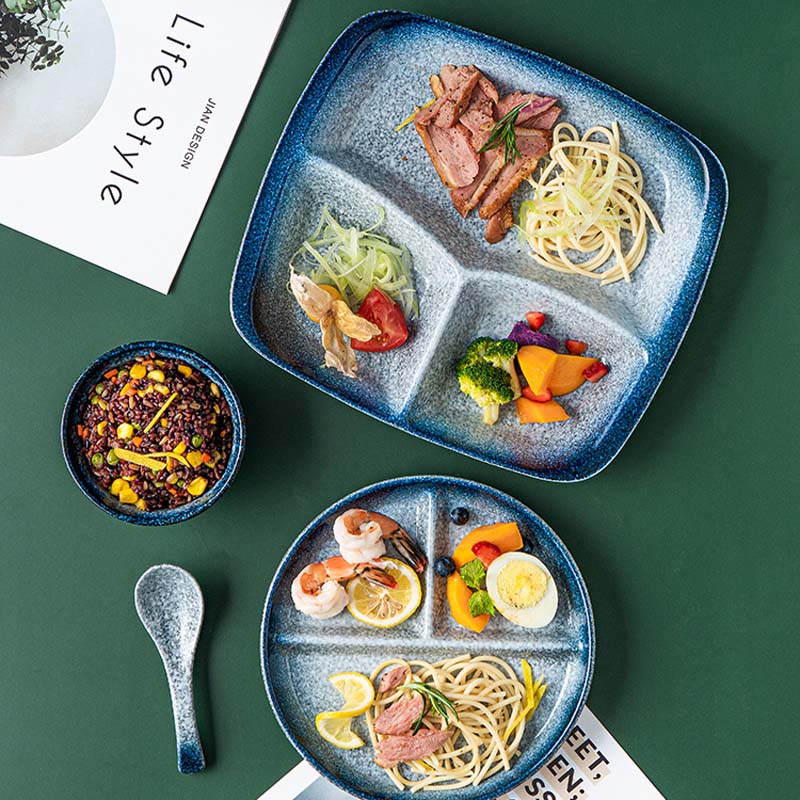 FANCITY Japanese-style divided plate ceramic dinner plate divided meal system household one-person food dividing plate adult tab