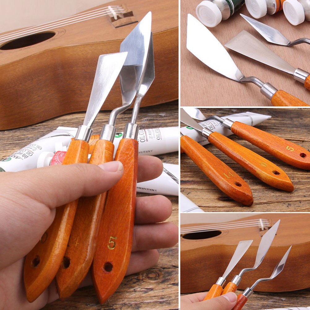 3pcs Reusable Mixed Painting Scraper Set Art Tools Palette Stainless Steel Spatula Sculpt Teaching Activity School Multipurpose