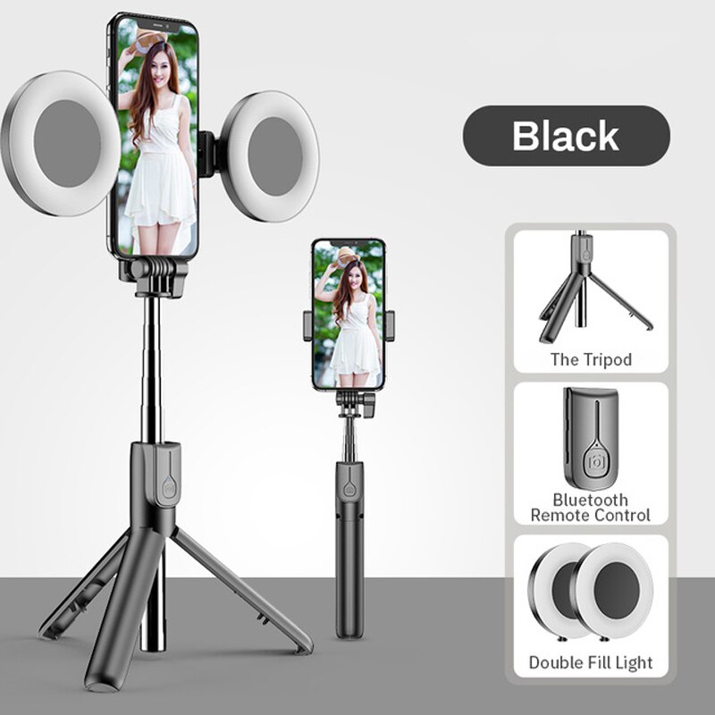 Wireless bluetooth Selfie Stick LED Ring light For iPhone X 8 Android smartphones expandable handheld monopod real-time Tripod