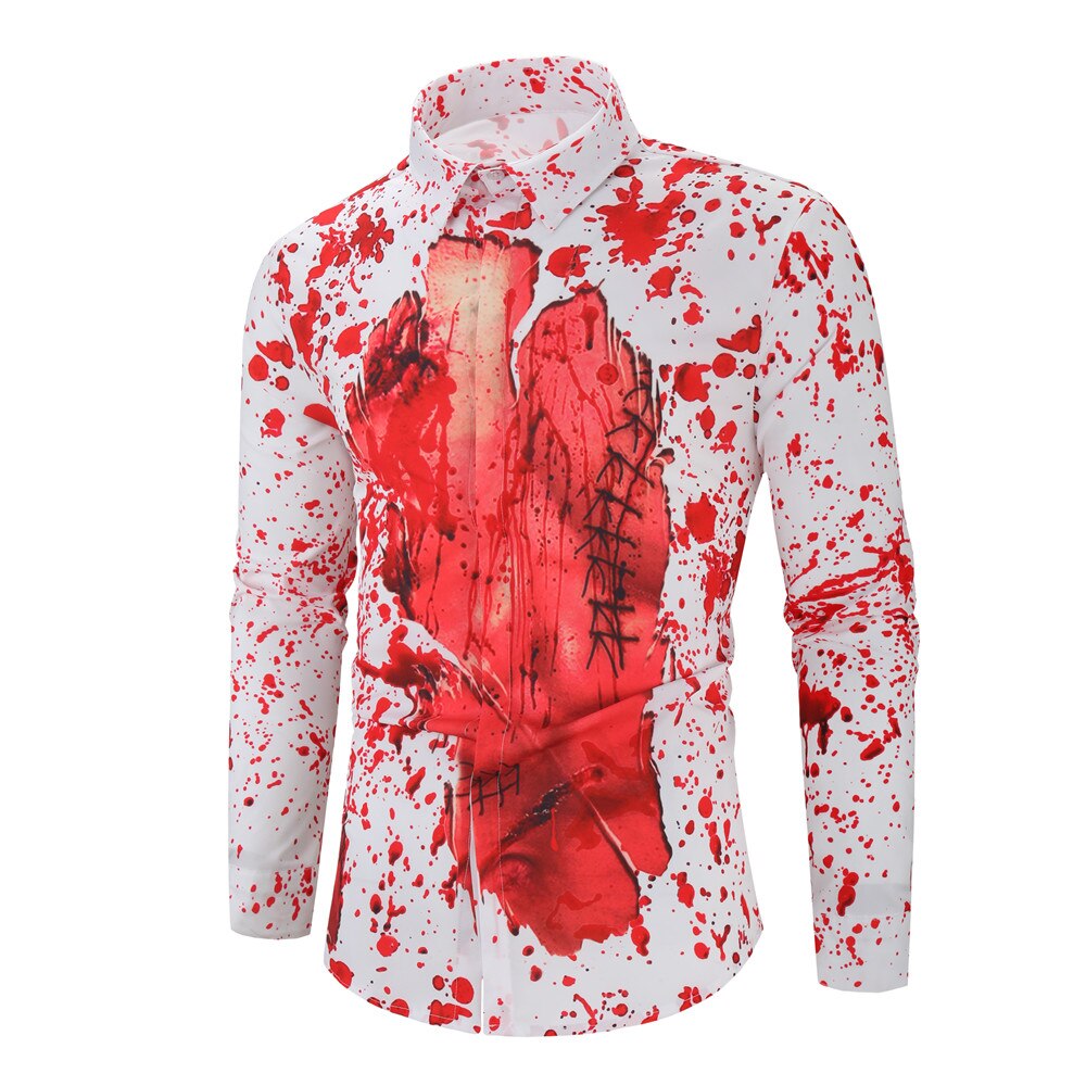 Halloween skrekk blod skjorte menn pluss størrelse skjorter menn uformelt 3d skrive ut streetwear topper: M