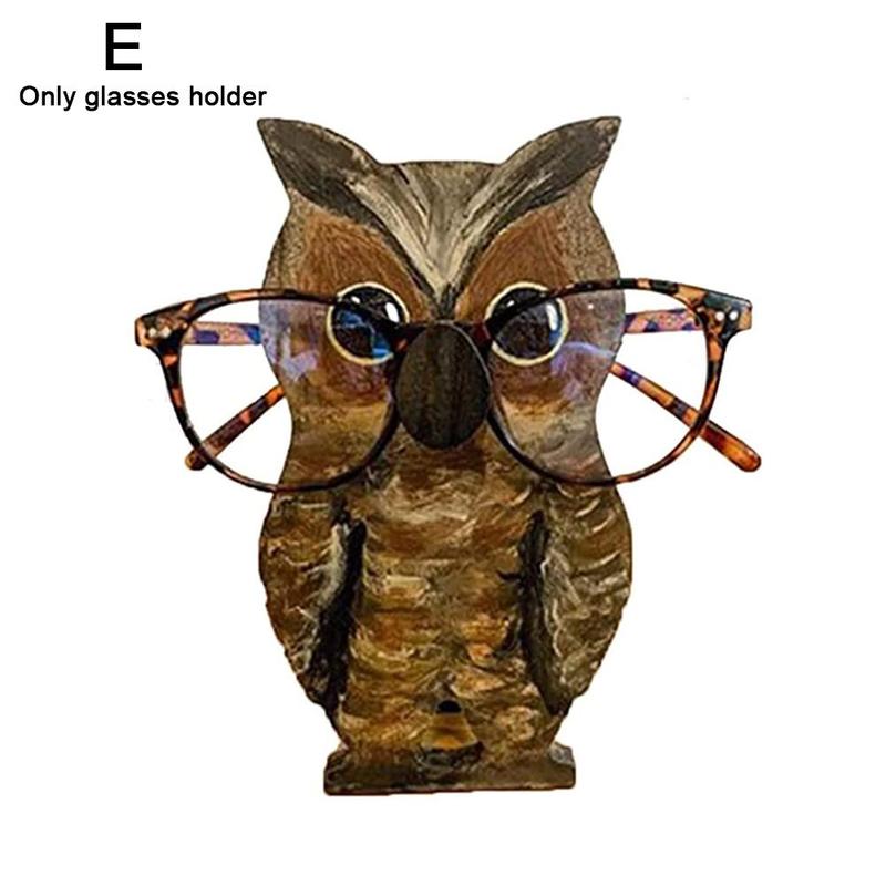 Animal Wood Glasses Rack Hand Carve Eyeglasses Spectacle Sunglasses Holder Stand Animal Puppy Cat Glasses Holder Stand:  Owl