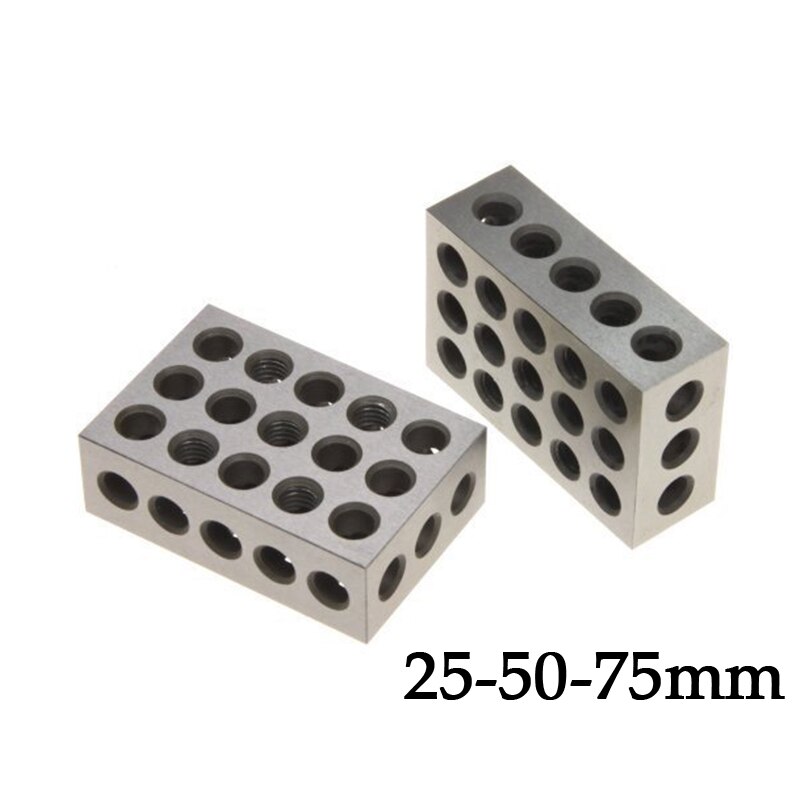2pcs/set Hardened Steel Parallel Blocks 0.005" Precision Matched Machinist 25-50-75mm Milling Tool 23 Holes 1-2-3" block gauge: 25-50-75MM