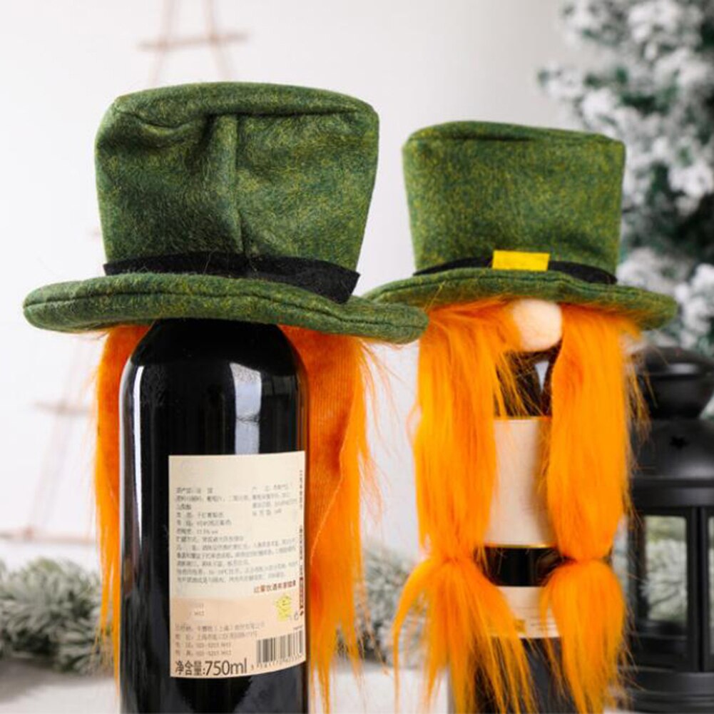 Père noël barbe tresse chapeau bouteille de vin couverture noël décoration ornement