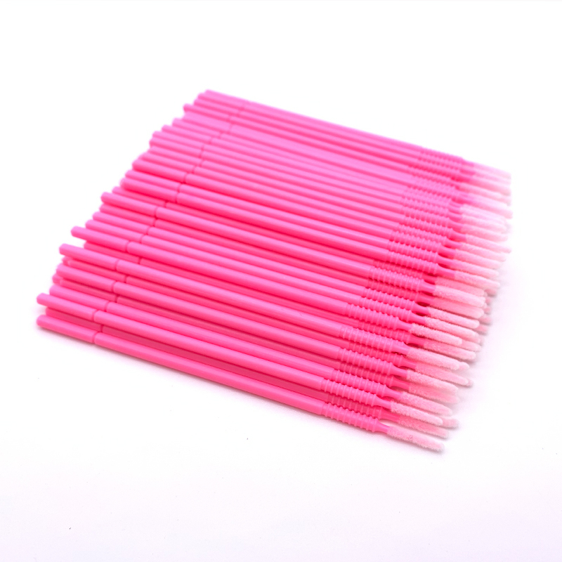 100 Uds microcepillos flexibles aplicadores de microcepillos desechables extensiones de pestañas cepillo de limpieza de pegamento para extensión de pestañas: Rosa
