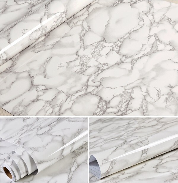 PVC Marble Contact Paper for Countertops Kitchen Cabinet Vinyl Film Removable Self adhesive Wallpaper Home Decor Wall Stickers: Light Gray / 60cm x 5m