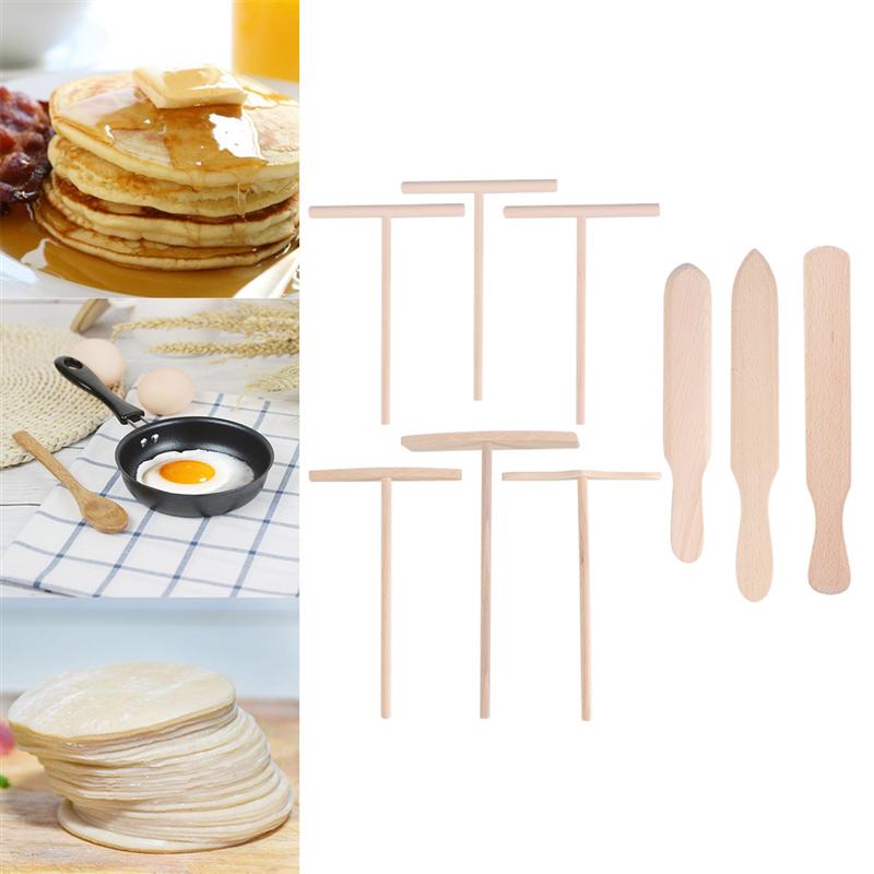 Juego de utensilios para cocinar tortitas, espátula de crepé de madera antiadherente, herramientas de extensión, 9 unidades