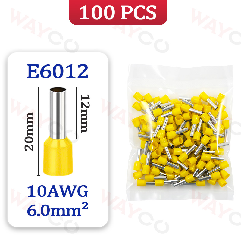 100 Stks/pak E0508 E7508 E1008 E1508 E2508 Buisvormige Crimp Terminals Adereindhulzen Koudgeperste Geïsoleerde Elektrische Draad Connectoren: E6012 - 100PCS