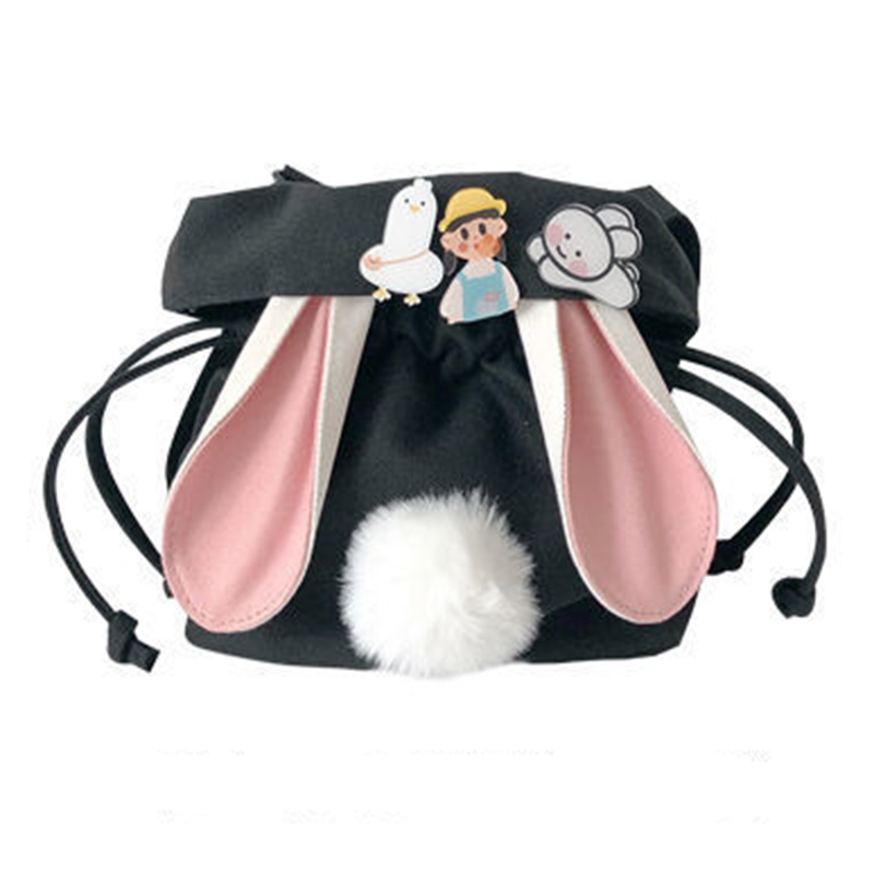 SchöNe Kaninchen Ohren Leinwand Tasche Lolita Mädchen Studenten Kordelzug Tasche Bote Taschen: Schwarz