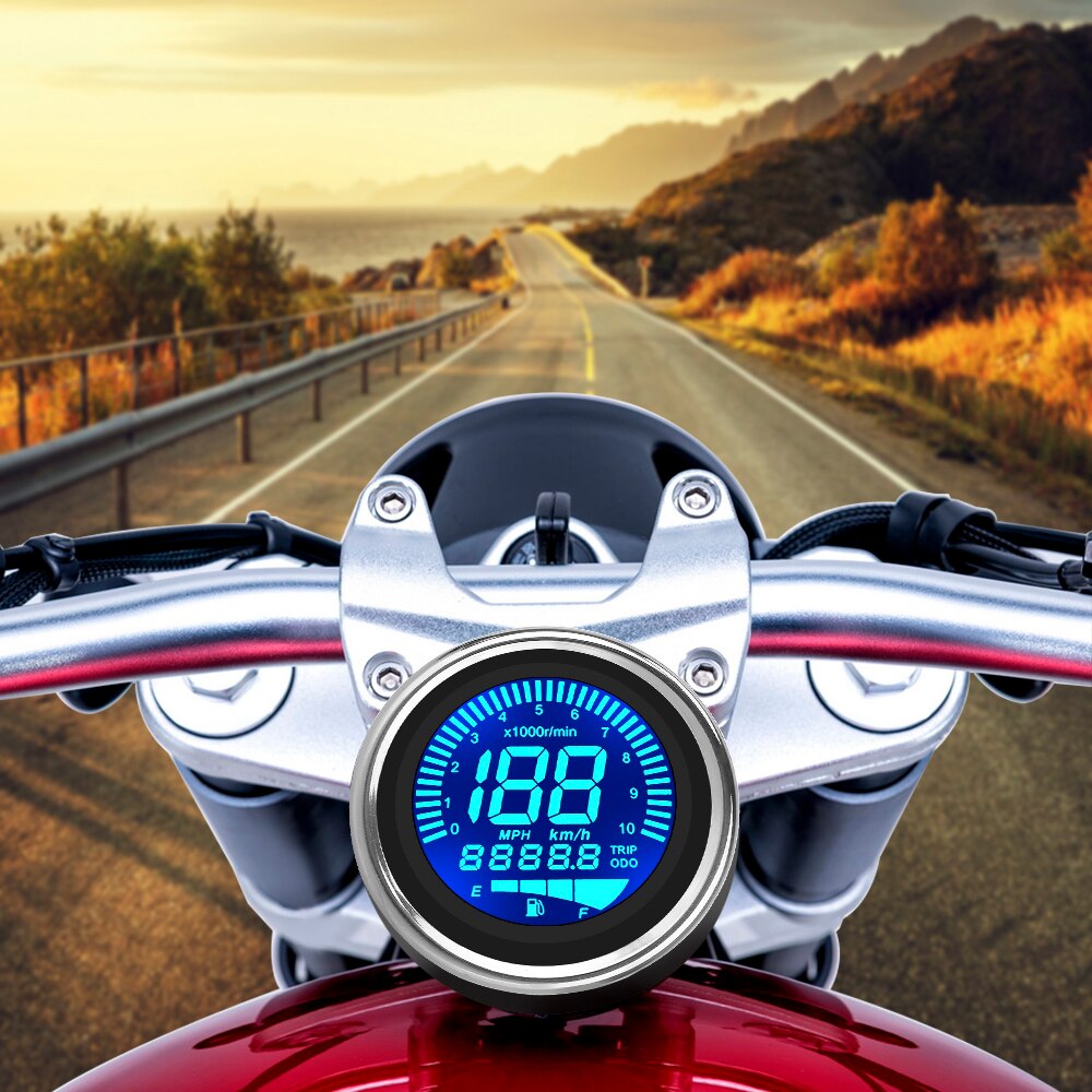 Dc 12V Scooter Atv Meter Retro Lcd Kilometerstand Led Lcd Toerenteller Universal Indicator Fuel Meter Motorfiets Digitale Snelheidsmeter