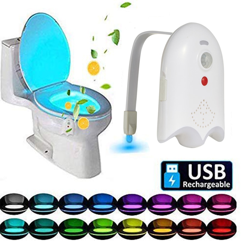 Oplaadbare 16 Kleuren Led Toiletbril Nachtlampje Pir Sensor Voor Toiletpot Led Wc Lamp Met Aromatherapie Tabletten