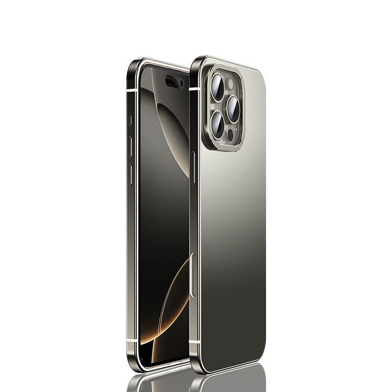 Metal stainless steel Case for iPhone 15 16 Pro Max Camera Protective Case iphone Original Color ultrathin Phone Back Cover: PU / SKY BLUE