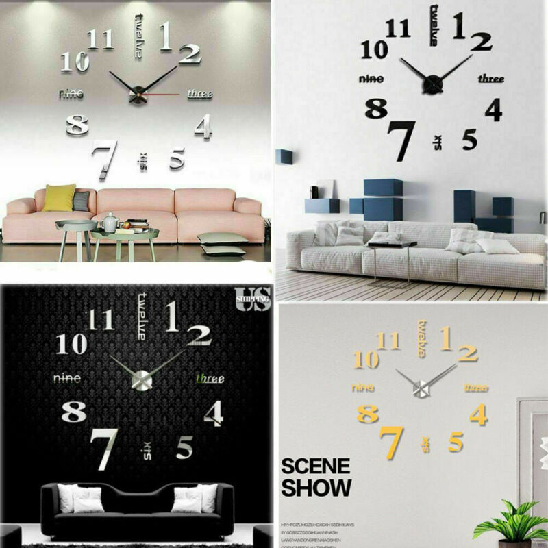 Reloj de números para pared, espejo para pegatina de decoración del hogar, oficina y habitación de niños