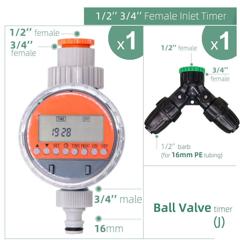 Water Timer Regen Sensor Solar Lcd Dubbele Wijzerplaat Kogelkraan Controller Tuin Watering Irrigatie 1/2 &#39;&#39;3/4 &#39;&#39;Tap gezamenlijke Solenoid: J