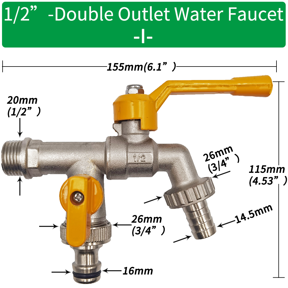 Adattatore per rubinetto per tubo da giardino 1/2 '' IBC Connettore per serbatoio dell'acqua Irrigazione a 2 gareggiare a 1 attraverso Giunto per rubinetto in ottone Raccordo di ricambio Valvola a sfera: verde